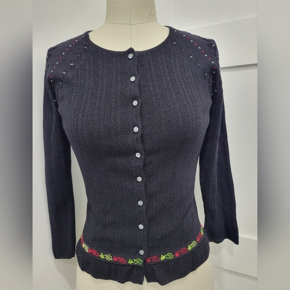 Urchin Mark Eisen Sweaters - VINTAGE Women's Urchin Mark Eisen Cardigan Hand Stitched 3/4 Sleeves Black Sz M